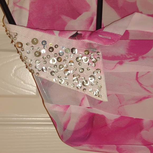 NEVER WORN Ellen Tracy stunning pink floral semi-sheer blouse size small! - Picture 3 of 6